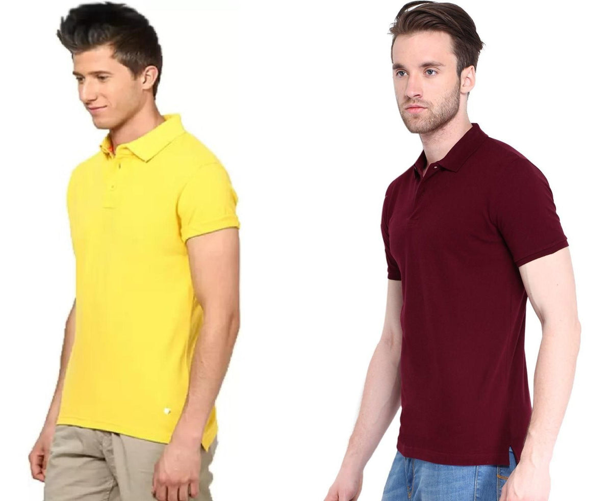 Poly Cotton Solid Half Sleeves Mens Polo T-Shirt (Pack of 2)