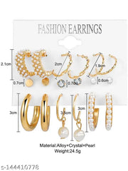 Vembley Combo of 9 Pair Stylish Gold Plated Pearl Hoop Earrings