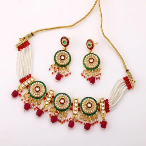 Multicolor Meenakari Multi Strand Choker Necklace Earring Set for Girls and Women